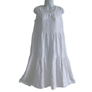 Organic LiNeN Eileen Fisher White Tiered Dress Handkerchief Scoop Tank Relaxed L